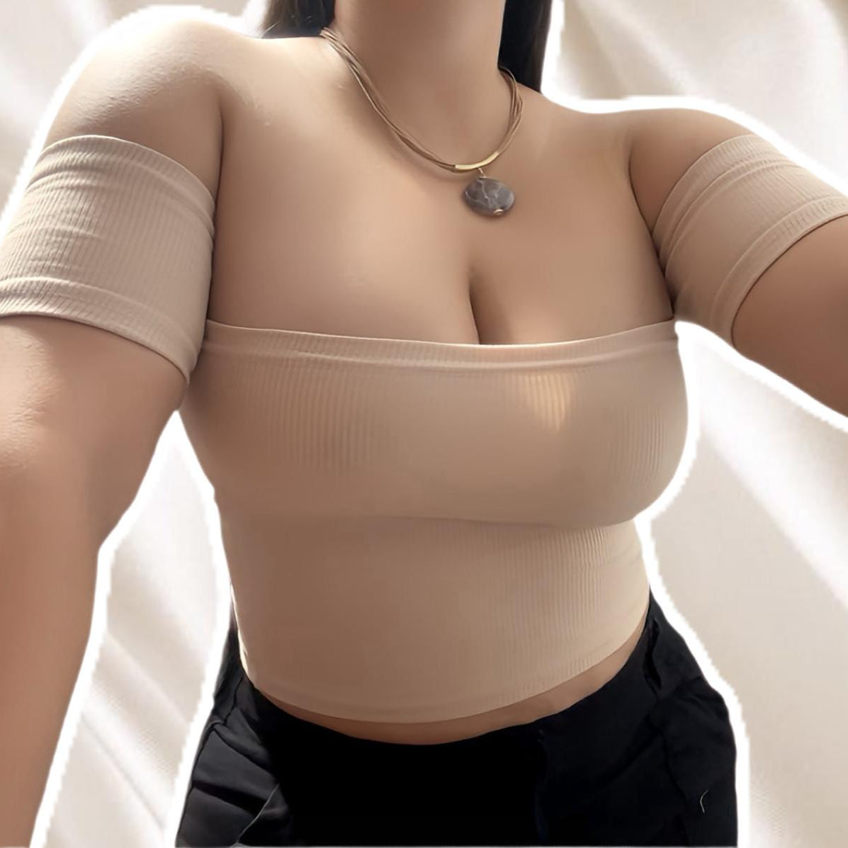 crop top semi estraple con mangas melani