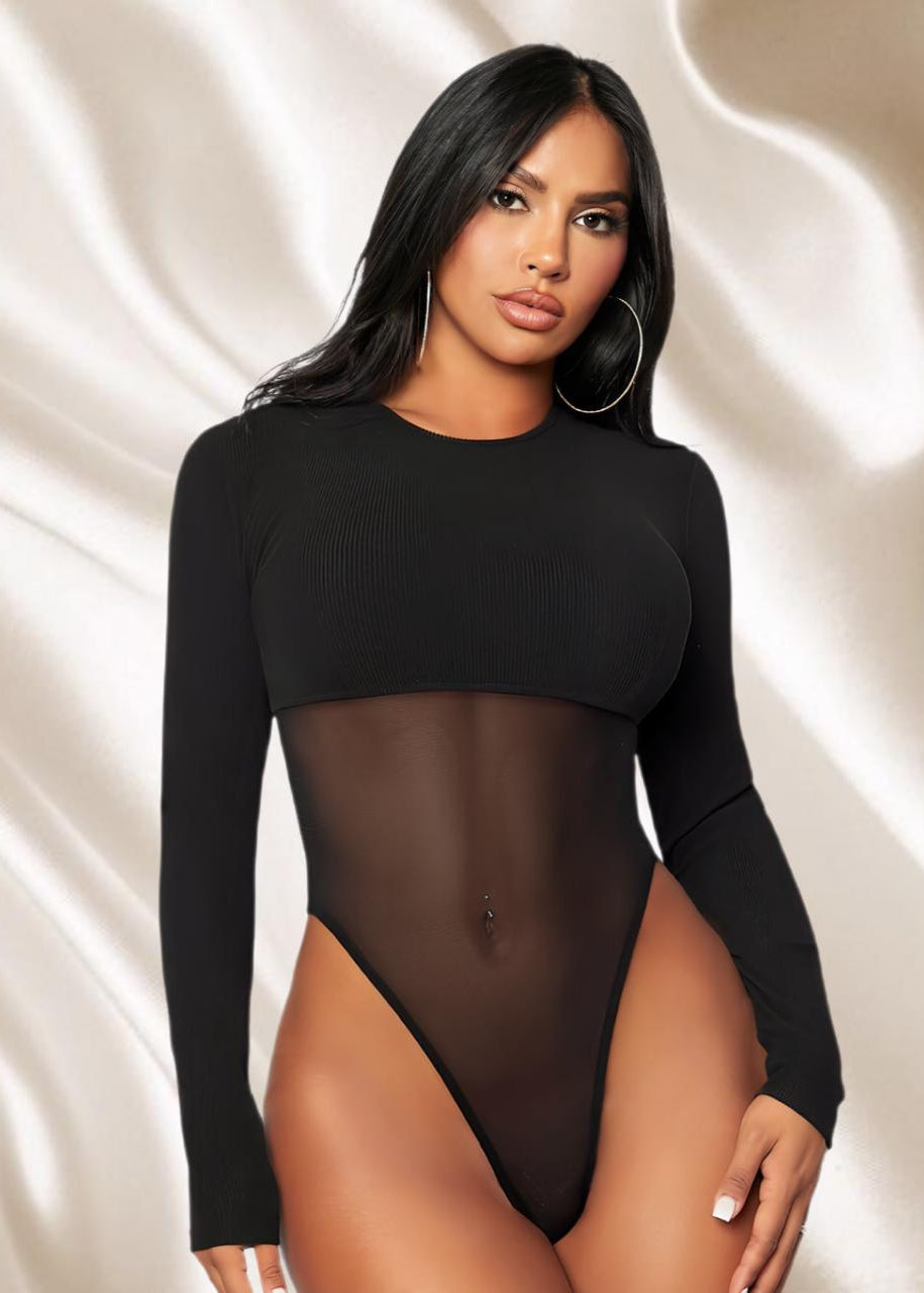 Body rosa manga larga