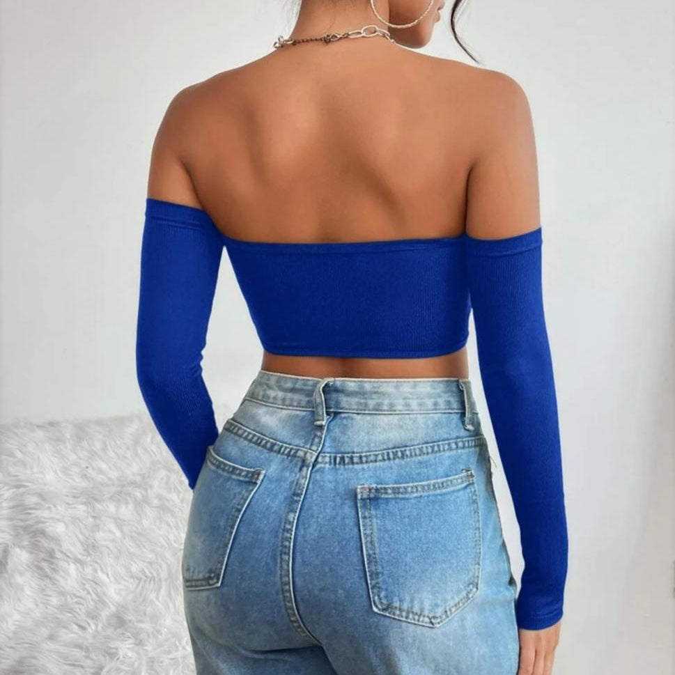 crop top manga larga saray