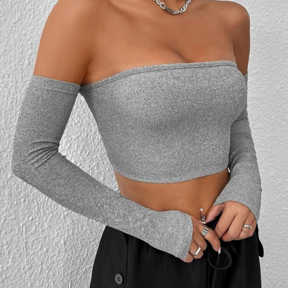 crop top manga larga saray