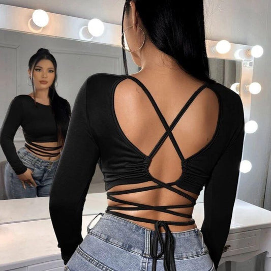 Crop top manga larga