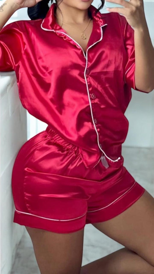 Pijama corta con camisa en Satín